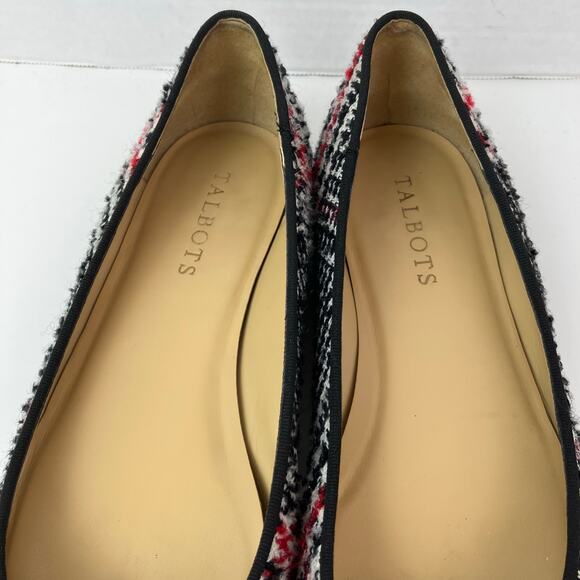 Talbots Sz 8M Tweed Houndstooth Ballet Flats Red Black Preppy Careerwear Retro - Picture 7 of 16